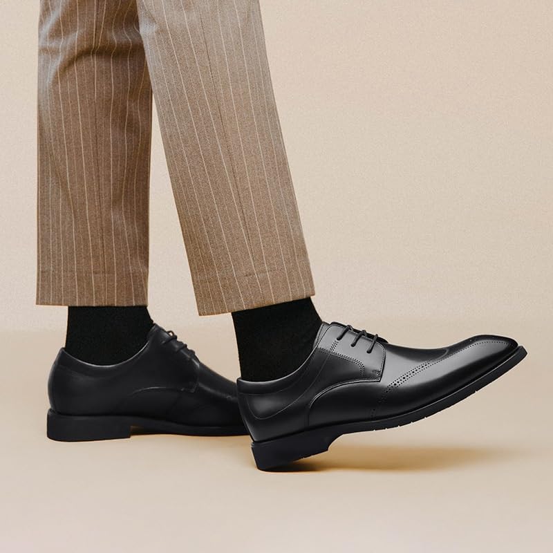 YZABEL Men's Genuine Leather Oxfords Dress Shoes, Pointed Toe Lace-Up Low Top Business Casual Shoes, Comfortable Non-Slip for Formal and Everyday Wear2