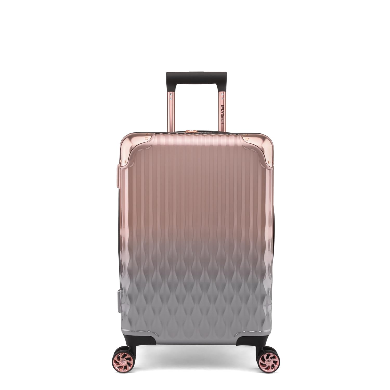iFLYSmart Shield 54 Cm Polycarbonate Hard-Sided 4 Wheels Spinner Lightweight Fashionable Travel Bag Suitcase For Luggage (Rose/Silver)