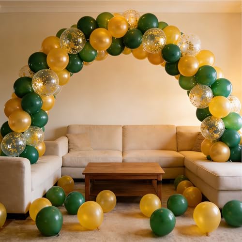 Image of 60Pcs Green Yellow Balloons, Gold Confetti Balloons for Party Decorations | 12-inch green, yellow & confetti balloons create a vibrant party setup for birthdays, baby showers, graduations & events