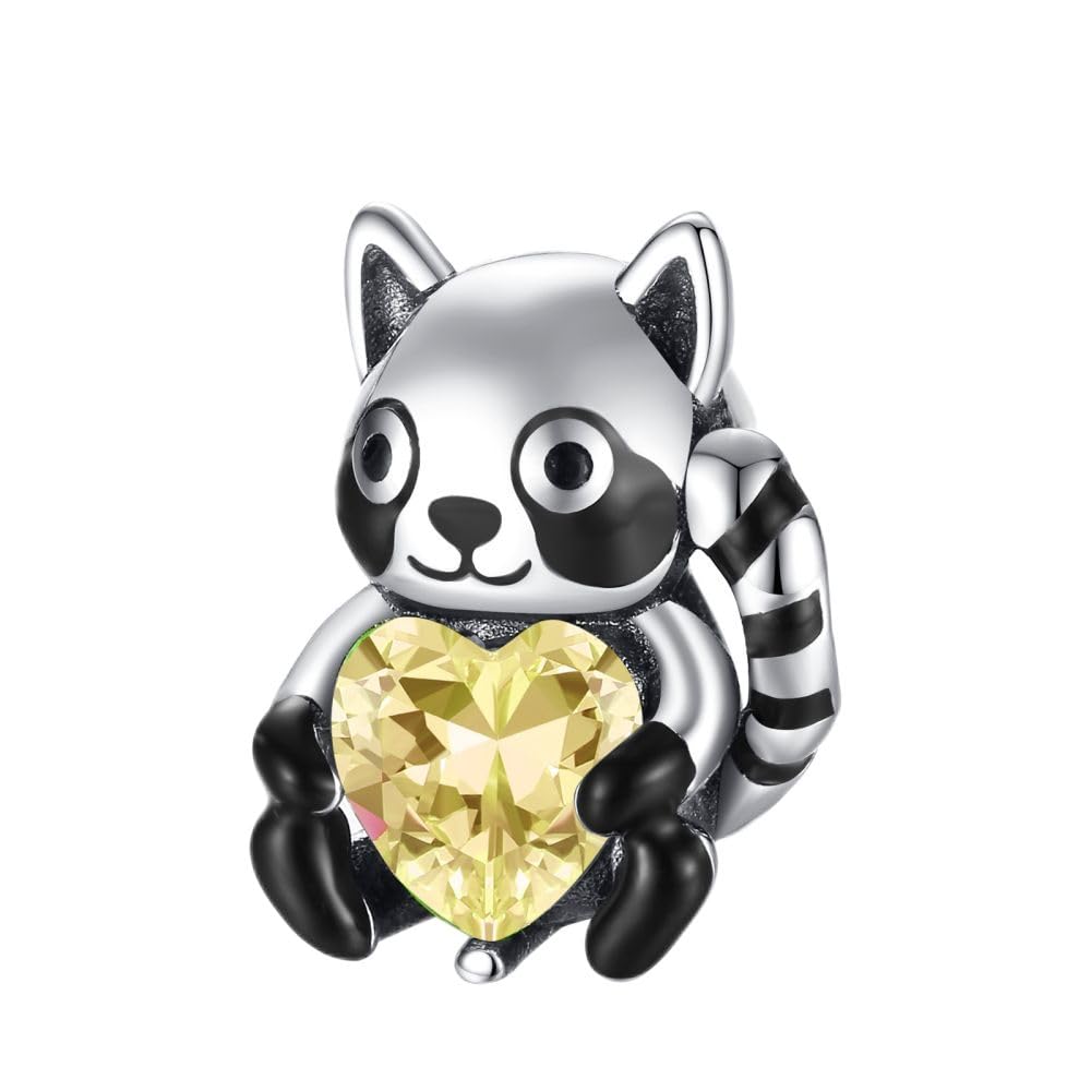 BEEUVIP Raccoon hugging heart Charm 925 Sterling Silver Bead for Charm Bracelets and Necklaces,Jewelry Gifts Women