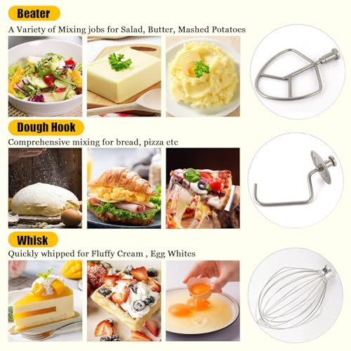 Mélangeur de Support Commercial 7L, mélangeur de pâte électrique 500W avec tête inclinée, Bol en Acier Inoxydable et 3 Accessoires pour pâtisserie Pain Pizza Gâteau