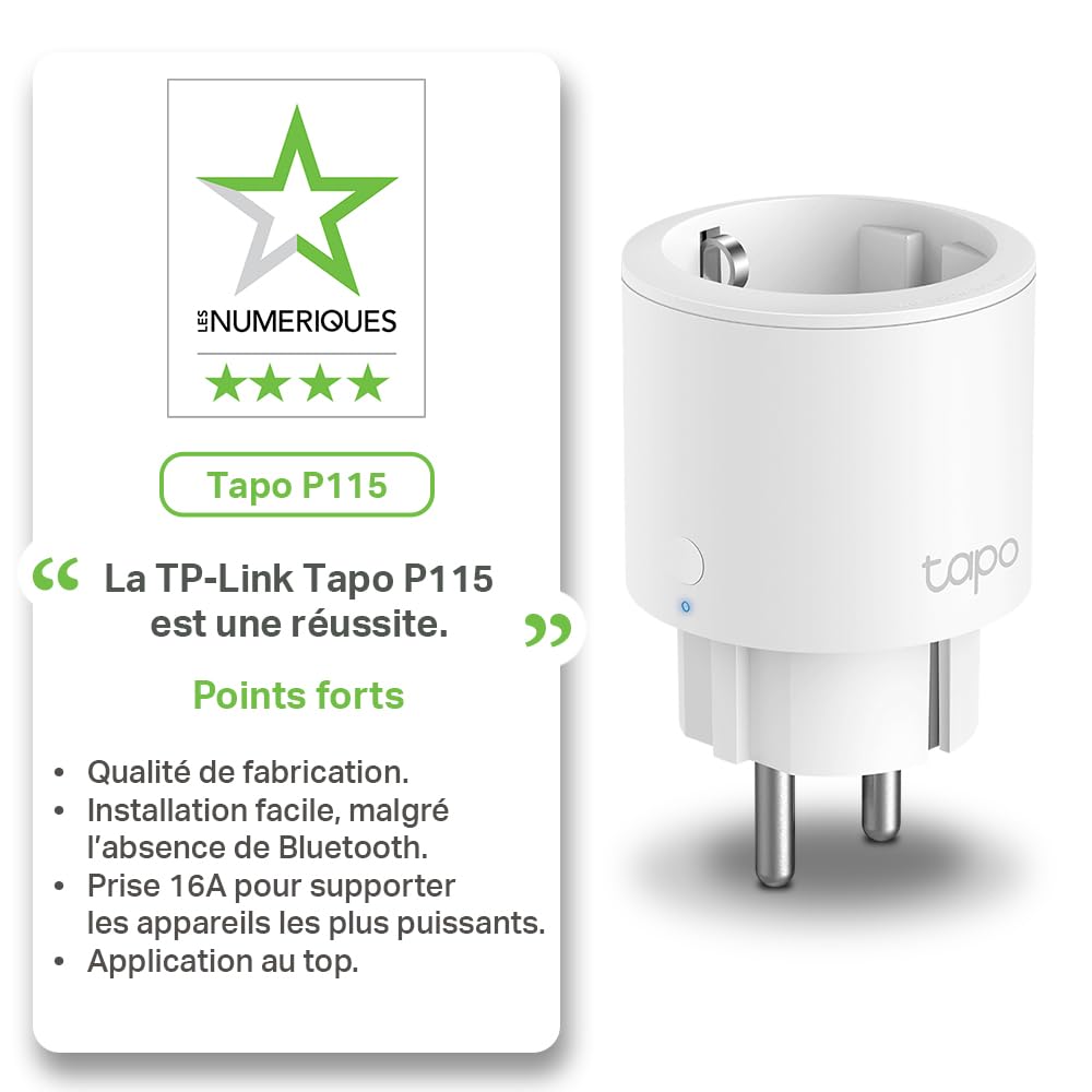Tapo Mini Prise Connectée Alexa WiFi, Suivi Conso 16A Type F P115 1 pièce