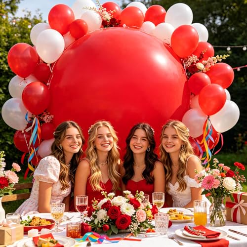 Image of 5Pcs Red Big Balloons 36 Inch, Round Large Latex Party Balloons for Birthday Wedding Decorations