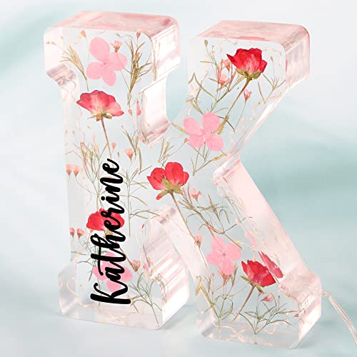 JINLIN Personalized Dried Flower Letters Night Light, Crystal Rose Flowers Lamp Resin Letter Lights Handmade Gift for Women Mom Birthday
