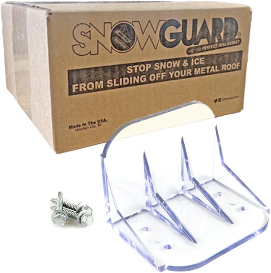 20 Pack Snow Guards for Metal Roofs – Heavy-Duty Polycarbonate with All-Weather Neoprene Washered Screws – Prevents Snow & Ice from Sliding | Made in USA