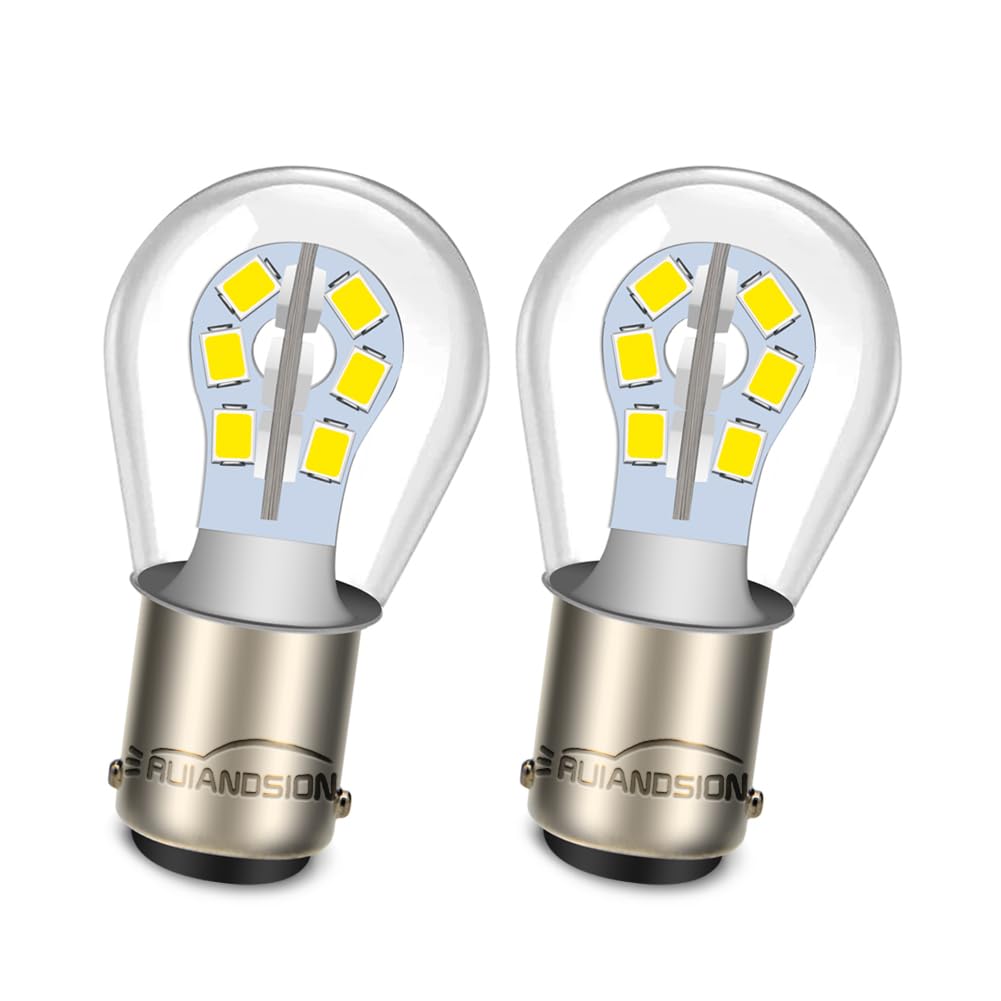 Ruiandsion BA15D 1004 1076 1130 1142 1176 LED Brake Light Bulb 12V Non Polarity 6000K White LED Bulb for RV Car Camper Tail Boat Interior Lights Pack of 2