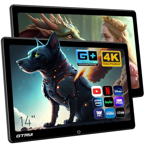 Image of 14 inch 4K Android Car TV Headrest Monitor for Cars Back seat Rear Entertainment System, Support Wireless Phone Link Touch Screen,with WiFi /Bluetooth /HDMI /USB /Video Player 4G+64G (2*PCs)