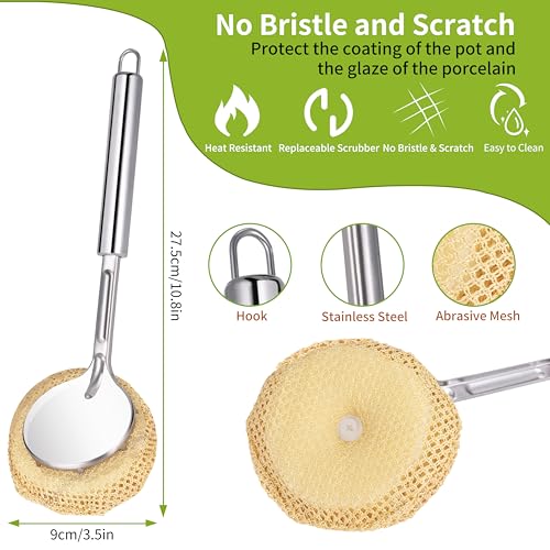 Image of Kitchen Scrub Brush, Cast Iron Skillet Scrubber Non-Scratch Cleaning Brush with Handle, Heat-Resistant Sponge Pad for Wok, Cast Iron, Indoor Grates, Pans, Oven Racks, Air Fryer, and Cookware Cleaning