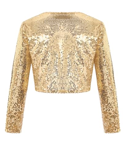 Image of MINTLIMIT Women's Sequin Shrug Bolero Long Sleeve Open Front Party Sparkly Cropped Cardigan Glitter Shiny Jackets