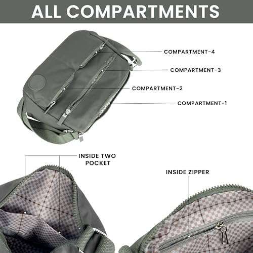Image of Storite Multipocket Crossbody Bag for Women Lightweight Small Travel Bag Shoulder Purses and Handbags with Multi Zipper Pockets - Grey (25x19x11 cm)