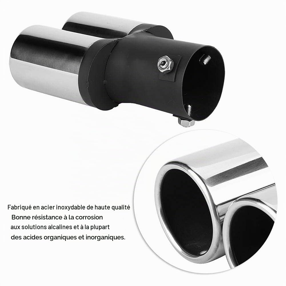 KIMISS Tuyau d'échappement de voiture, Universal Tuyau d’Echappement en acier inoxydable modifié Double tuyau d'échappement arrière Silencieux Tip Tail Throat