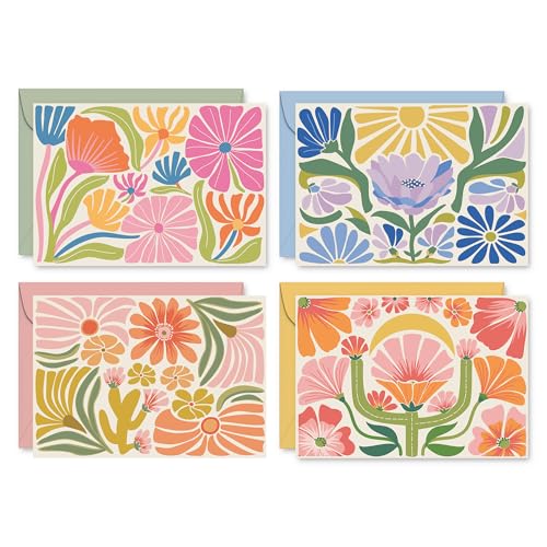 SWEETZER & ORANGE Desert Gardens Blank Notecards Set of 36 3.5x5 Note Cards with Envelopes & Storage Box 4 Floral Designs Glossy Front & Matte Interior Blank Inside for All Occasions