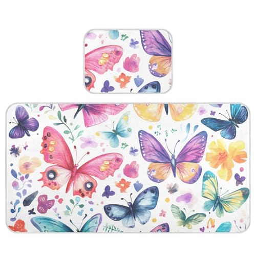 Bolaz Summer Sleeping Bed Pad, Colorful Butterflies Cooling Mattress Set Breathable Bed Mat Ice Silk Mat + Pillow Cover for Toddler Boys Girls