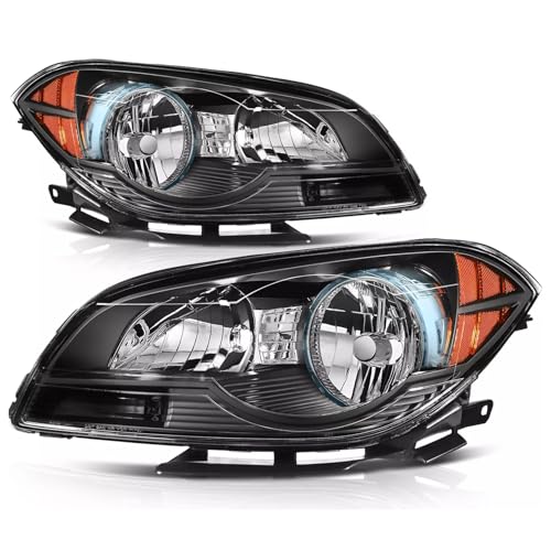 A&P Headlight Assembly for 2008 2009 2010 2011 2012 Chevy Malibu Halogen Headlights Headlmap Replacement Driver + Passenger Side Pair Black Housing Amber