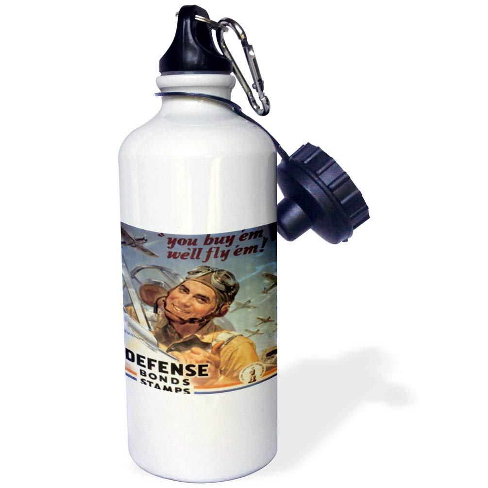 3dRose Vintage You Buy em well fly em Defense Bonds Stamps Poster Sports Water Bottle 21 oz White