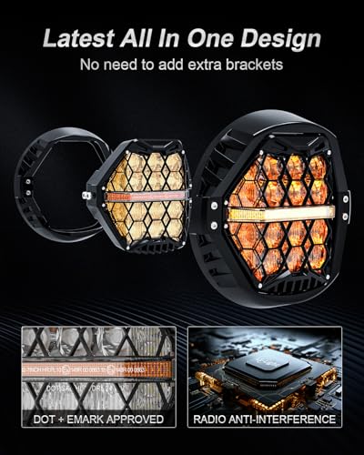 Image of DOT Approved 1000% Bright 120W 7'' Motorcycles LED Headlight with Amber Lens DRL Compatible with Road King Road Glide Street Glide Electra Glide Ultra Limited Heritage Softail Fat Boy Yamaha