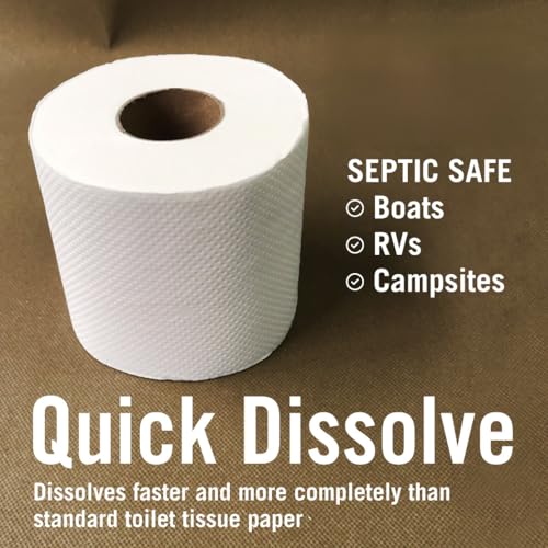 Image of RV Toilet Paper 12 Rolls (500 Sheets Each), Rapid Dissolving 2-Ply | Septic Safe for Camper and Marine, Individually Wrapped Camping Tissue, Better Boat