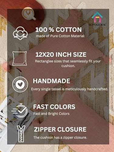 Image of HOMADORN Luxury Cotton Handmade Decorative Boho Throw Pillow Covers with Tassels for Sofa Couch Living Room Indoor Outdoor Chair Car Farmhouse (12X20 INCHES (Rectangle), Peach (Pack of 2))