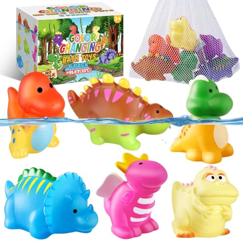 Color Changing No Hole Baby Bath Toys, Dinosaur Bath Toys for Babies Toddlers Kids with Drying Bag, Water Toys Pool Toys Shower Bathtub Toys, Toddler Toys Kids Water Table Toys for Toddlers