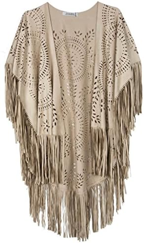 Choies Women's Fringe Kimomo Cover up Suedette Cut Out Laser Boho...