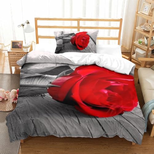 BXYAFEKUD Bettwäsche-Set mit Rosenmotiv, 3D-Druck, 2-teilig, weiche...