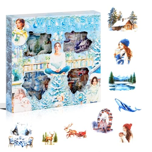 430Pcs Autocollants Scrapbooking Paysage d’Hiver – Stickers Aesthetic Vintage et Décoratifs pour Journal, Bullet Journal, DIY Scrapbooking, Album Photo, Carnet de...