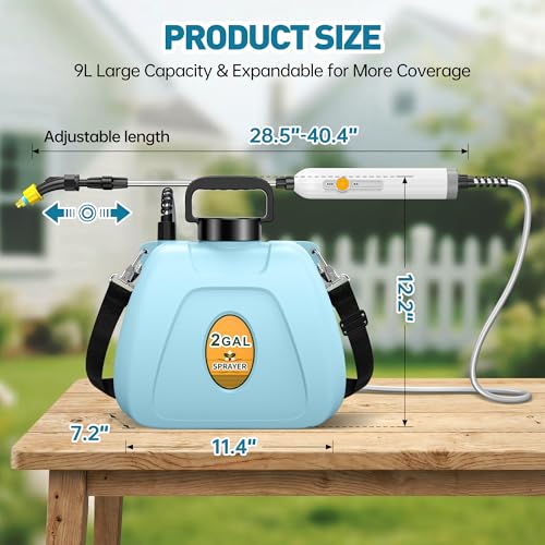 Battery Powered Sprayer, 2 Gallon Electric Sprayer Battery Operated with 4 Mist Nozzles, 2 Speeds, Battery Indicator, 41 - Additional View