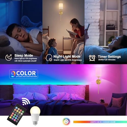 Image of Battery Operated Wall Sconces Set of Two,Wireless Rechargeable Wall Light With Remote Control, Dimmable, 1800K /3000K /4000K /6000K /RGB, Timer, for Living Room, Bedroom, Fireplace, TV, 23.6 Inch, Gold