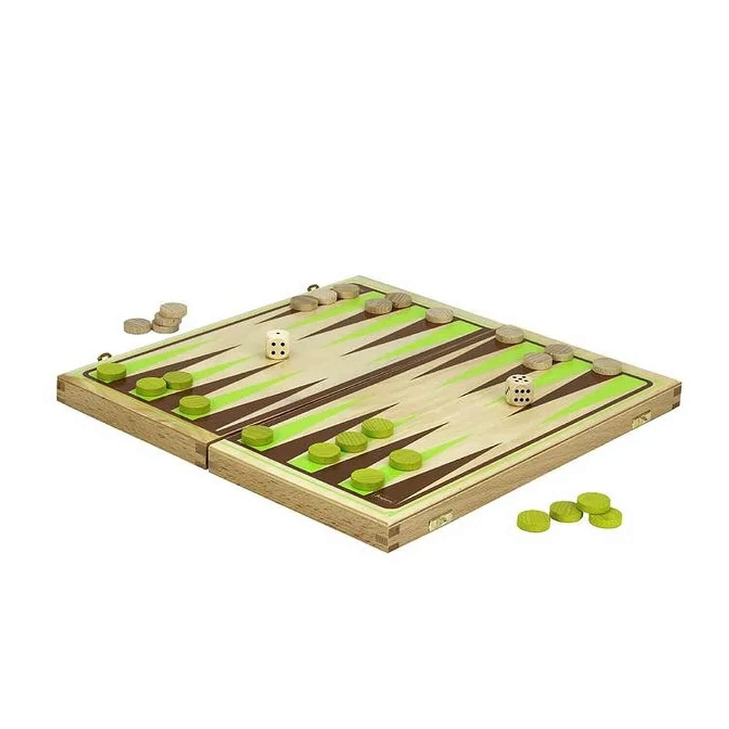 JEUJURA - Jeu de Backgammon - Coffret Pliant - Jeu de Société 5 Ans - 8130 | Jeu traditionel - 30 pions et 2 dés - Règles du jeu - Jeu de société en bois pour enfants et adultes - Fabriqué en France