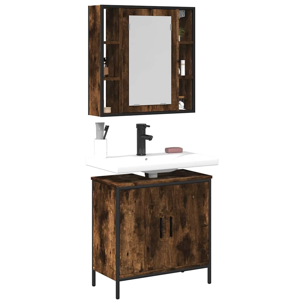 Juego de Muebles de Baño Madera Trabajada Roble Ahumado