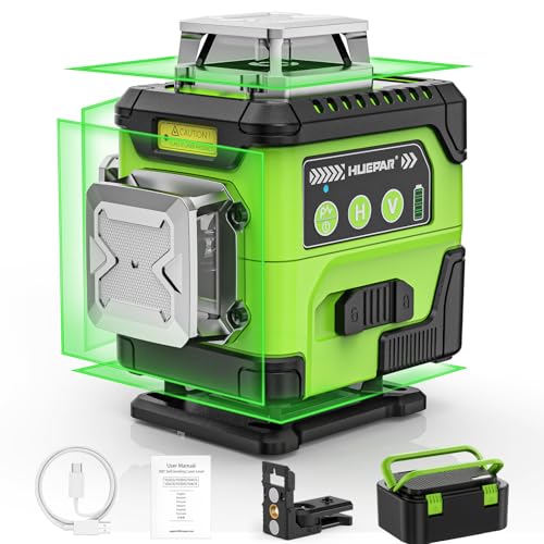 HUEPAR Laser Level 360 Self Leveling with LCD Screen 4 x 360 High Brightness Rechargeable 4D Lazer Leveler Tool for Construction and Picture Hanging Strong Magnetic Bracket&Hard Carry Case -Y04CG
