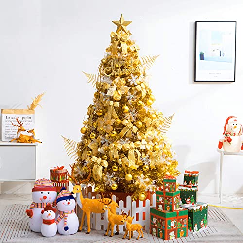 ?rbol de Navidad sin iluminación con bisagras y soporte de Metal sólido lujoso árbol de Navidad completo con hojas de oto?o decoración navide?a para interiores y exteriores árbol de Navid (C 150cm/5ft