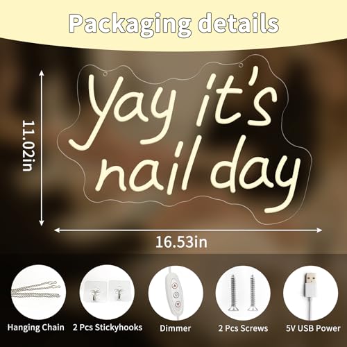 Image of Yay It's Nail Day Neon Sign for Wall Decor, LED Dimmable Lights Nail Room Decor, Nail Tech Decor Aesthetic Light Bedroom Decorations, Girls Nail Salon Neon Signs Accessories Gift 16.53 x 11.02 inch