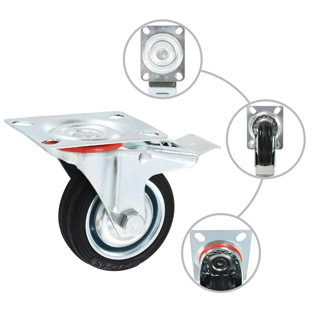vidaXL 12x Rollen Lenkrollen mit Doppelbremsen Bockrollen Schwerlastrollen Transportrollen Möbelrollen Laufrollen Industrierolle 75mm Gummi Eisen