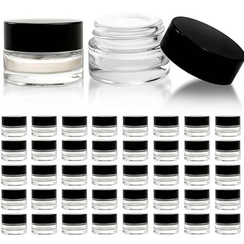 Seuqhck 90 Pack 5ml Small Clear Jars Empty Glass Cosmetic Containers Bulk with Liner Airtight Cream Bottle for Beauty Product Samples Travel Lotions Essences