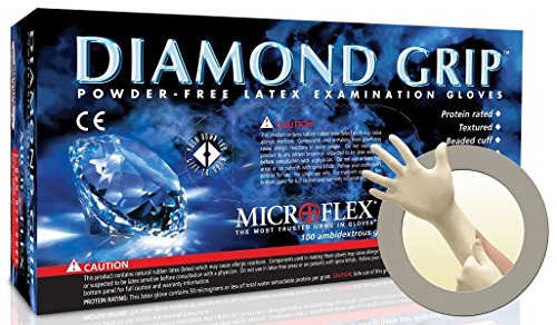 Microflex MF-300-L Diamond Grip Exam Gloves, PF Latex, Textured Fingers, Large, 100 per Box, 10 Box  - //coolthings.us