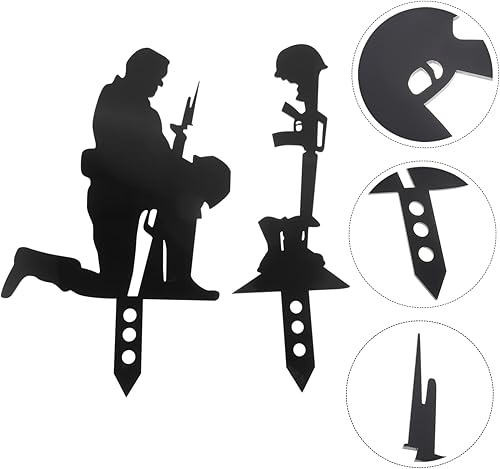 Miniatura 4 de Yardwe 1 juego de inserción de patio decoración al aire libre decoración para exteriores decoración negra césped adornos gato estaca soldado