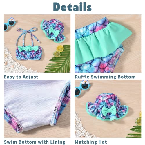 Aalizzwell Toddler Baby Girls 3 Piece Bikini Set Bathing Suit with Hat4
