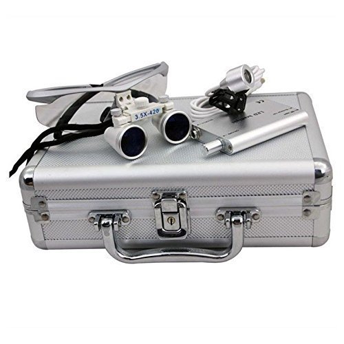 3.5 x 420 mm Dental binoculari postoperatoria Loupes + lente gafas Head Lamp + aluminio Box de Levin Dental