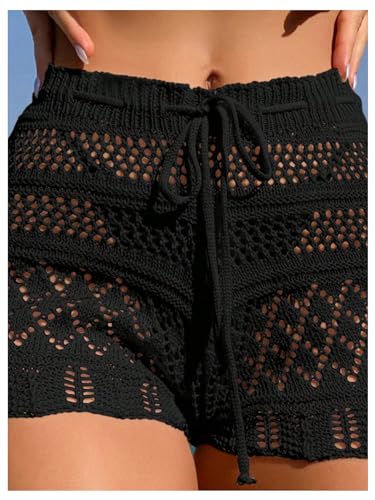 SHENHE Women's Crochet Cover Up Shorts Hollow Out Tie Front Sheer Beach Shorts Coverups3