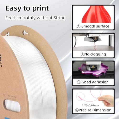 Image of 3DHoJor Silk PLA Filament 1.75mm, PLA Filament 1.75mm Silk Shiny 3D Printer Filament, 1kg Cardboard Spool (2.2lbs), Dimensional Accuracy + /- 0.03 mm, Fit Most FDM Printer(White)