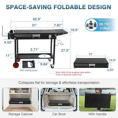 Chariot de table de barbecue pliable support portable four pizza