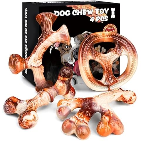 DBF 4 Pack Indestructible Dog Chew Toys for Aggressive Chewers Medium Small Breed - Durable Tough Dog Toy with Bacon Flavor, Heavy Duty Hard Nylon Dog Chew Bones for Large Dog Teething Cleaning Cover