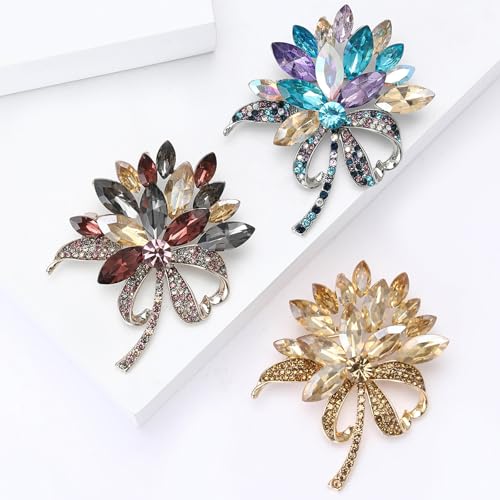 Image of Rhinestone Brooch Pin for Women Elegant Crystal Flower Bouquet Brooches Lapel Pin Wedding Party Dress Accessories for Wife Mom Birthday Gifts