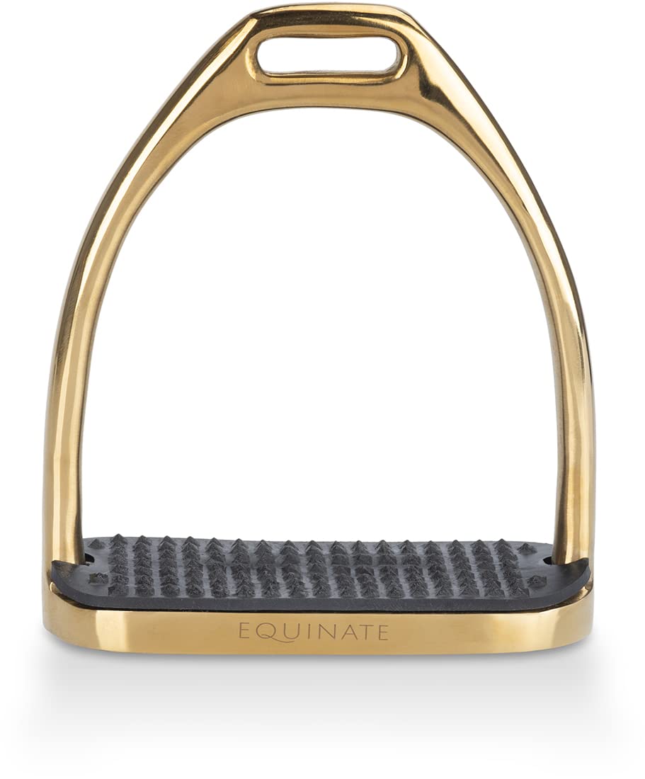 Equinate Estribos Luna 12 cm oro – con superficie antideslizante de goma – para adultos y niños – 2 unidades