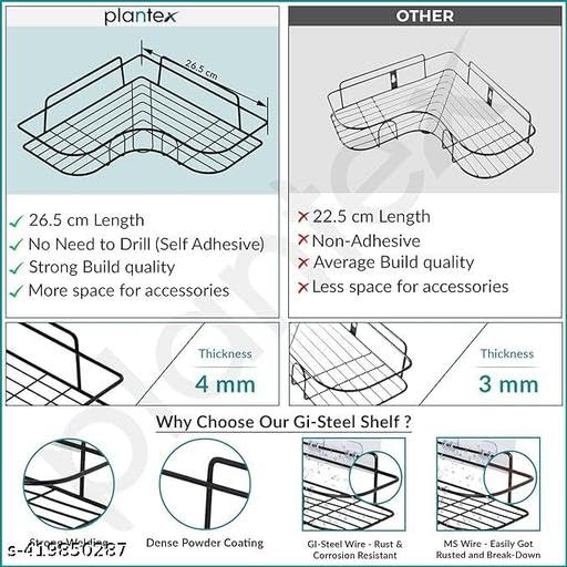 1PCS Packing Wall Mounted Self-Adhesive Bathroom Corner Shelf/Kitchen Rack & Holder - Bathroom Accessories (Material-GI Metal, Powder Coated Finish, Black, Pack of 1)|DEV-ENT-P282 3