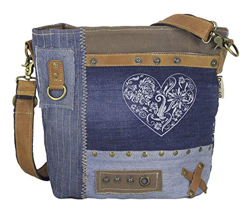 DOMELO Dirndl Bolso bandolera para Oktoberfest mujer accesorios pequeño con corazón pequeños regalos para adolescentes niñas Crossbody Bag Vintage Retro bolso de lona & Jeans azul marrón