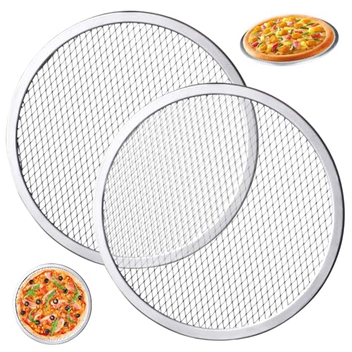 2 piezas de pantalla de pizza de acero inoxidable de 13 pulgadas, bandeja de pizza de malla redonda para horno, distribución de calor antiadherente, hornear, barbacoa, parrilla sin costuras, est