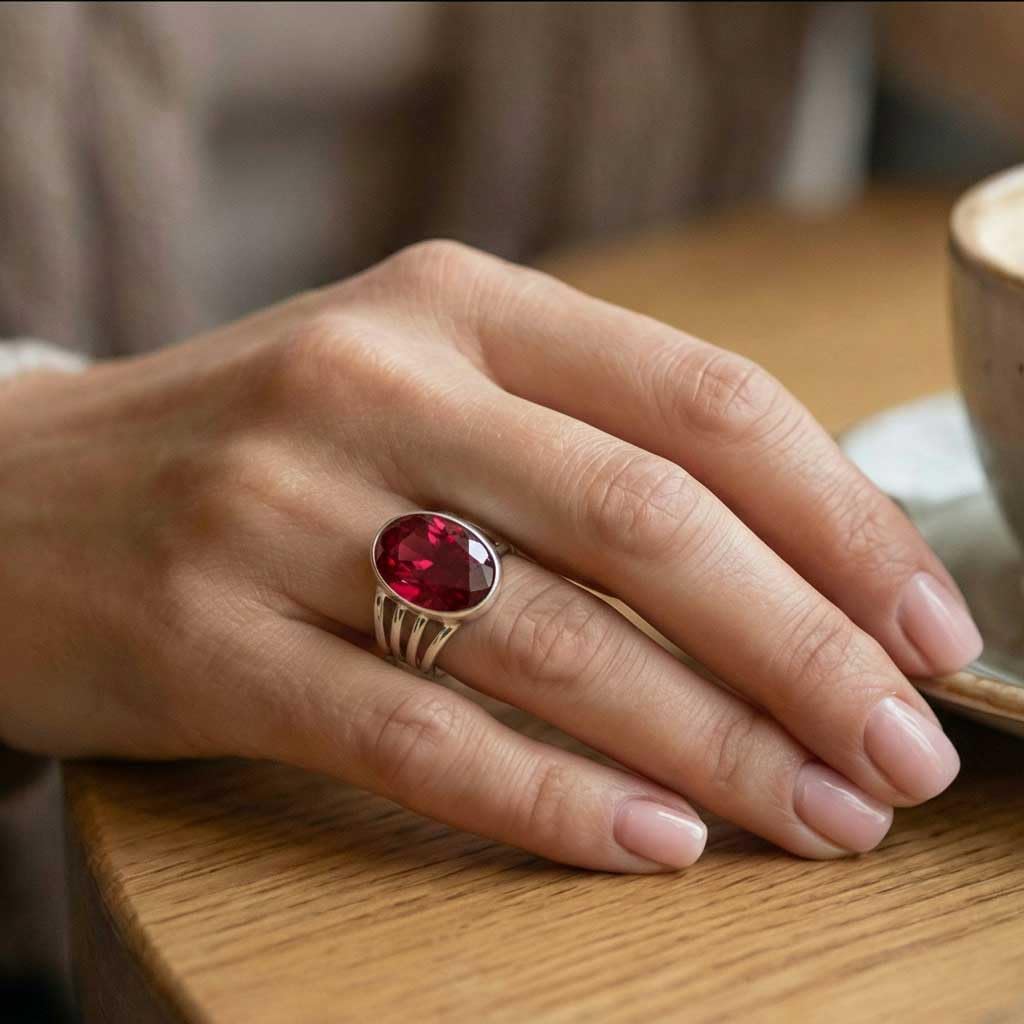 JEWELOPORIUM Boho Handmade Jewelry Chunky Natural Gemstone Labradorite, Carnelian, Rose Quartz, Crystal Oval 925 Sterling Silver Plated Ring For Women