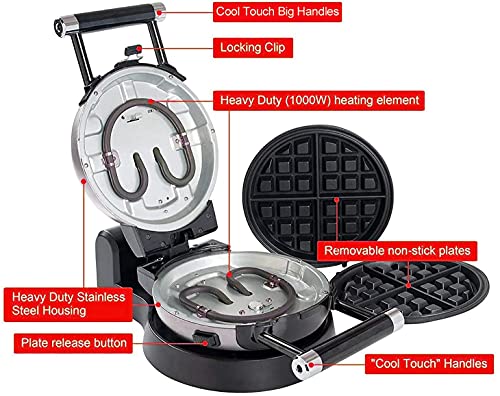 Health And Home 3-In-1 Waffle Maker, Omelet Maker, Egg Waffle Maker, 3 Removable Nonstick Baking Plates, Upgraded 360 Rotating Belgian Waffle Maker #TOP6